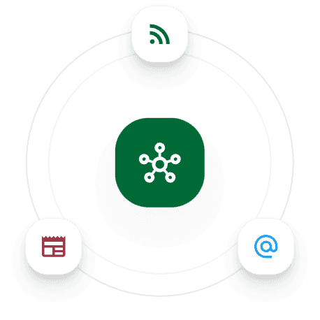 Illustration of a central hub connecting to content sources